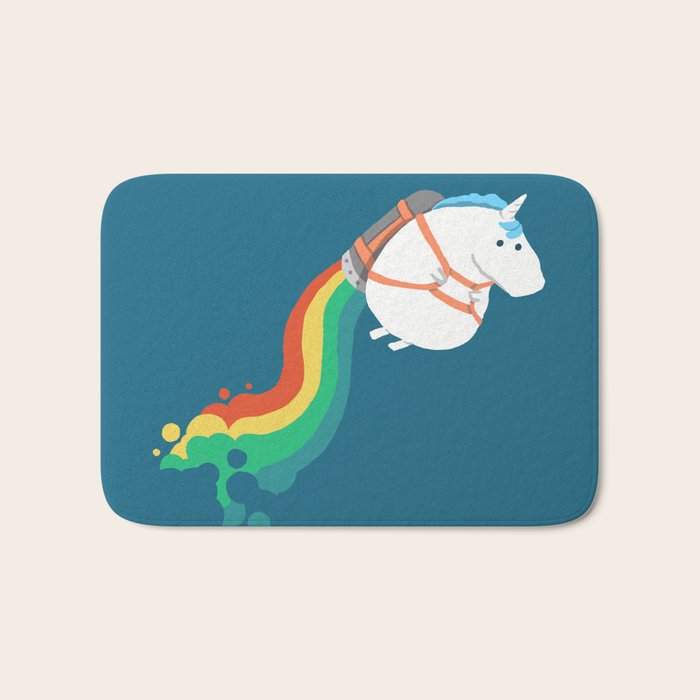 Fat Unicorn on Rainbow Jetpack Bath Mat Gallery Image 1