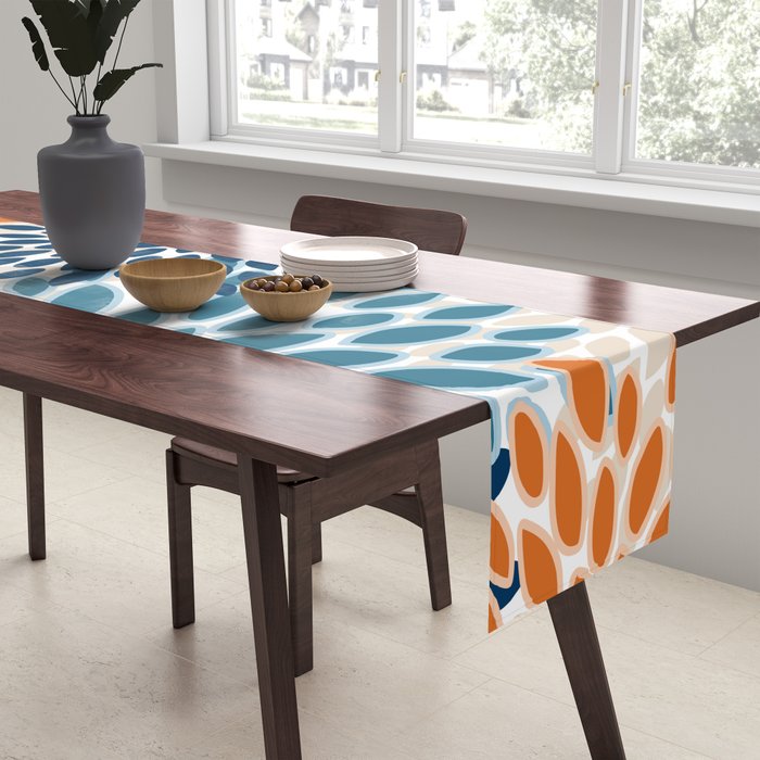 Floral Blooms, Teal, ;Blue, Orange Table Runner Gallery Image 2