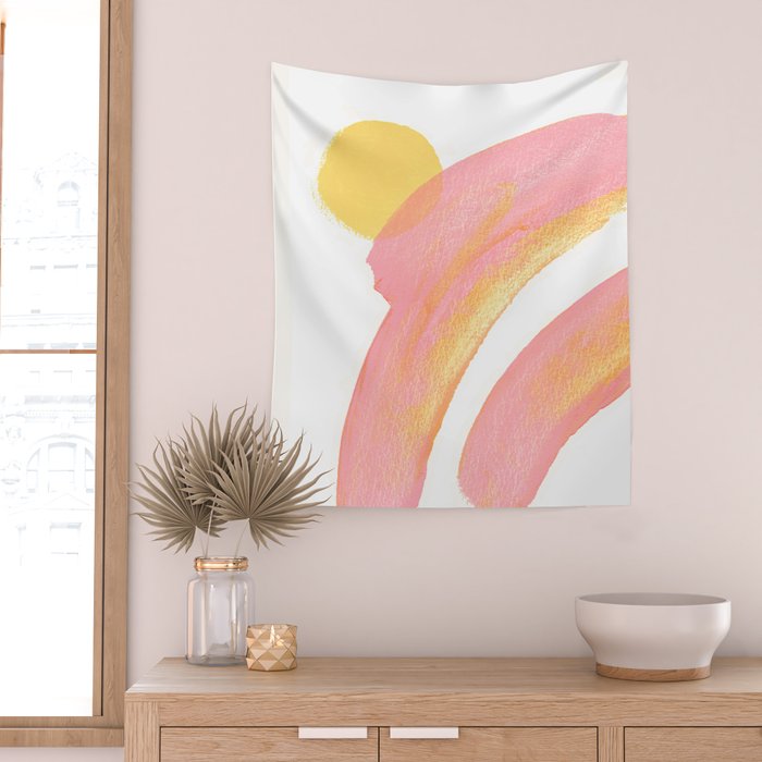 Pink Rainbow - Abstract Minimalist Painting Wall Tapestry Gallery Image 2