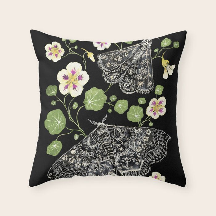 Nasturtium Moths Throw Pillow Gallery Image 1