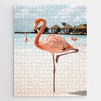 Pink Flamingo Beach Summer Photo | Aruba Tropical Island Art Print | Caribbean Travel Photography Jigsaw Puzzle Gallery Image 1