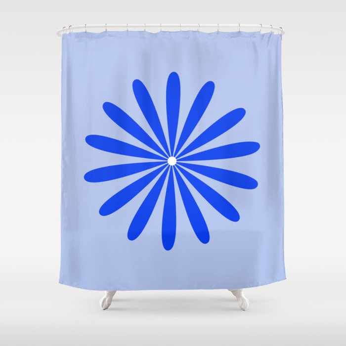 Big Daisy Retro Minimalism in Royal Blue, White, and Light Blue Shower Curtain Gallery Image 1