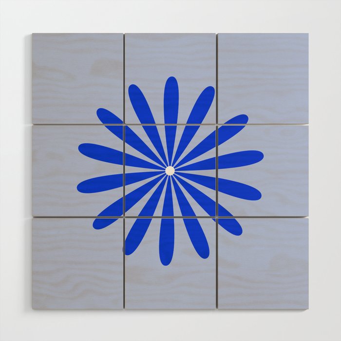 Big Daisy Retro Minimalism in Royal Blue, White, and Light Blue Wood Wall Art Gallery Image 1