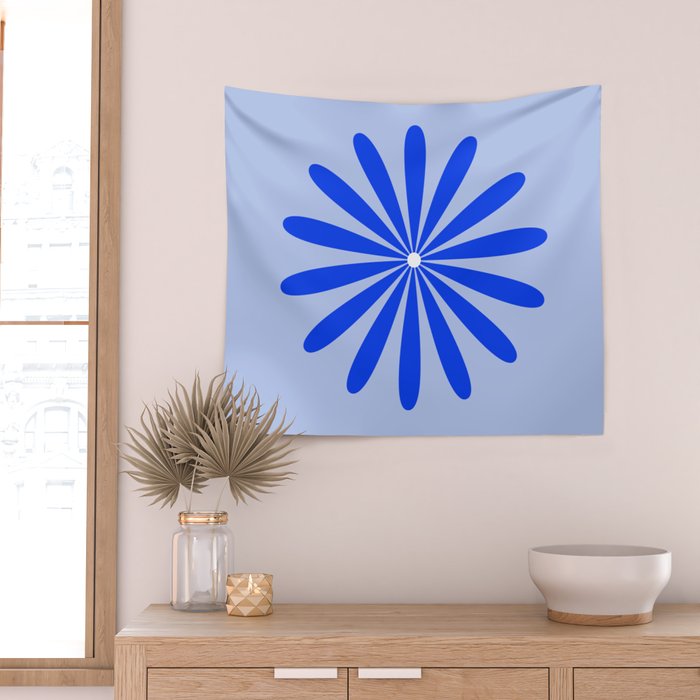 Big Daisy Retro Minimalism in Royal Blue, White, and Light Blue Wall Tapestry Gallery Image 2