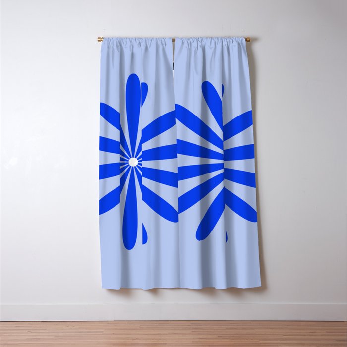 Big Daisy Retro Minimalism in Royal Blue, White, and Light Blue Window Curtain Gallery Image 3