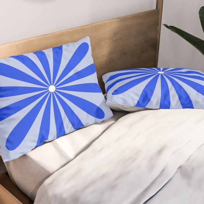 Big Daisy Retro Minimalism in Royal Blue, White, and Light Blue Pillow Sham Gallery Image 2