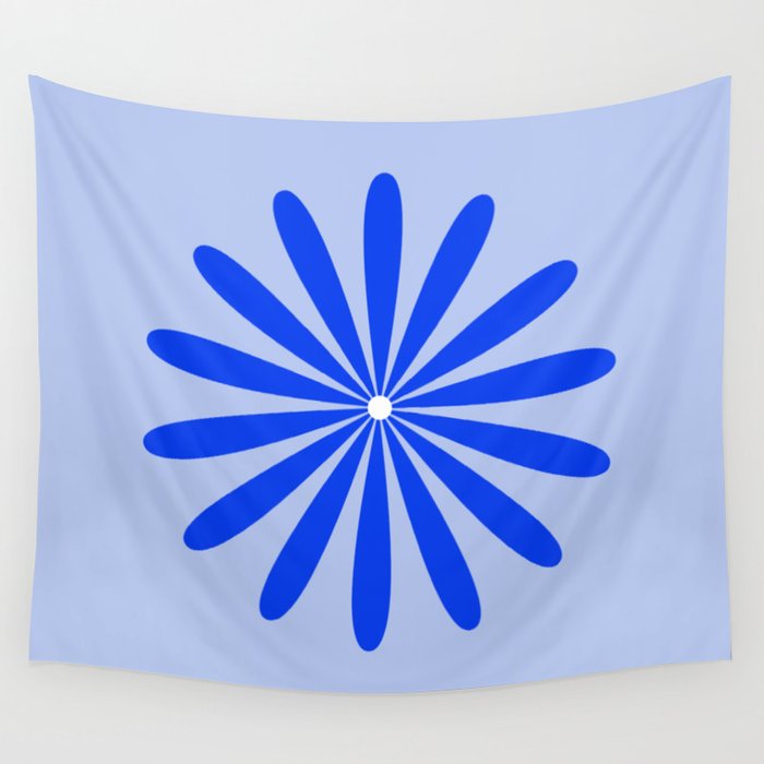 Big Daisy Retro Minimalism in Royal Blue, White, and Light Blue Wall Tapestry Gallery Image 4