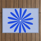 Big Daisy Retro Minimalism in Royal Blue, White, and Light Blue Outdoor Rug Gallery Image 1