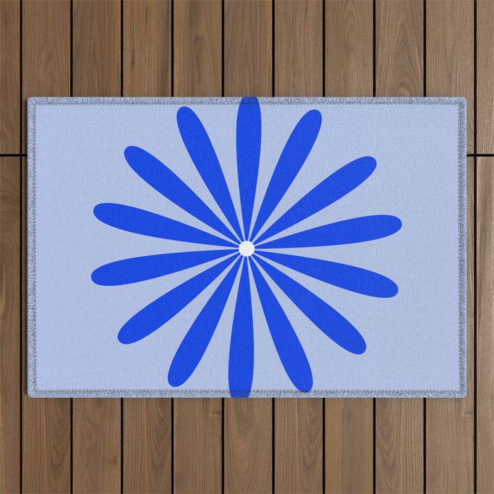 Big Daisy Retro Minimalism in Royal Blue, White, and Light Blue Outdoor Rug Gallery Image 1