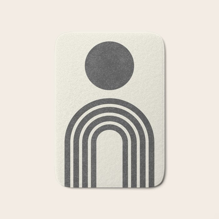 Mid century modern black and white sun and rainbow Bath Mat Gallery Image 1