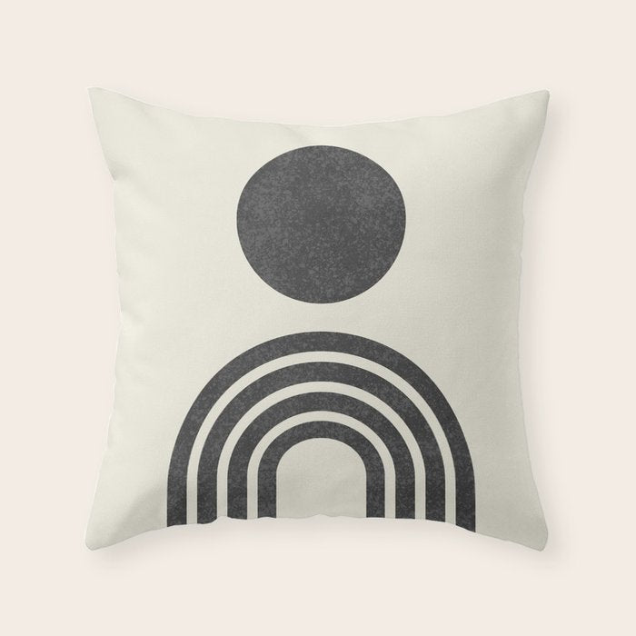 Mid century modern black and white sun and rainbow Throw Pillow Gallery Image 6