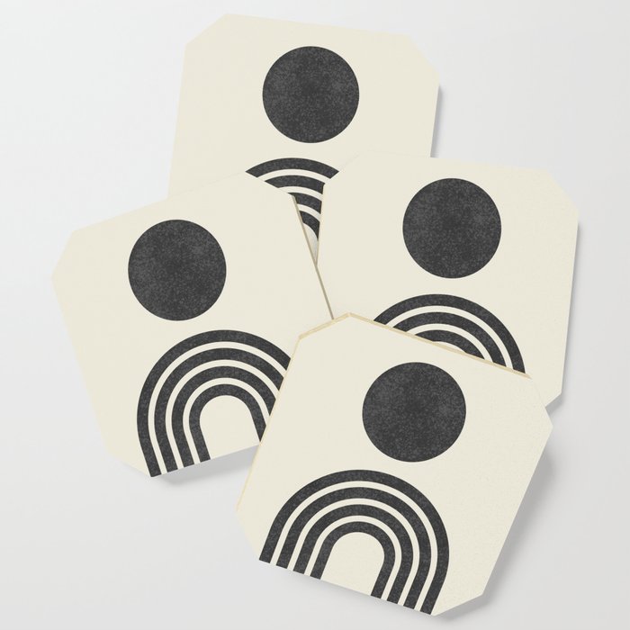 Mid century modern black and white sun and rainbow Coaster Gallery Image 1