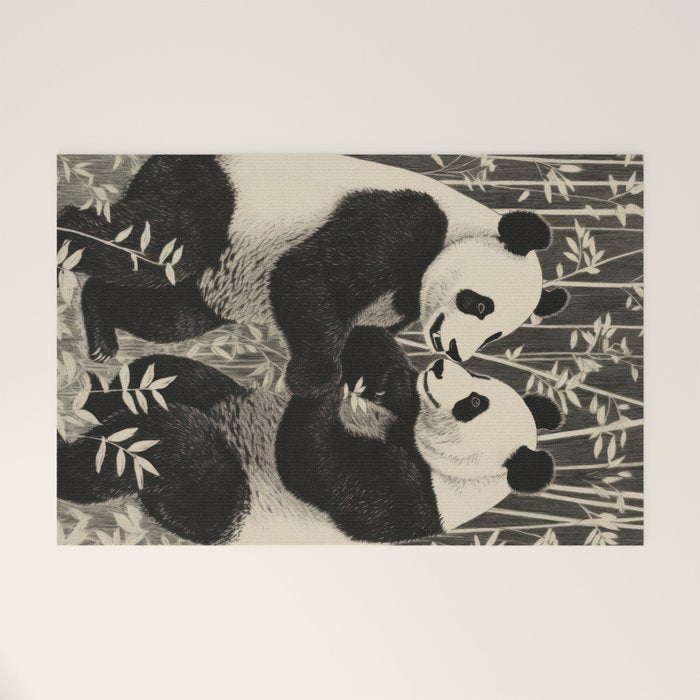 Bamboo Panda Dancing Pair Welcome Mat Gallery Image 1