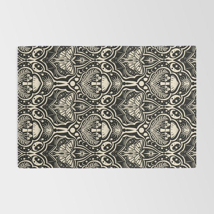 Celestial Forest Damask - black and cream Rug Gallery Image 2