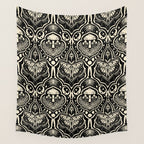 Celestial Forest Damask - black and cream Wall Tapestry Gallery Image 4