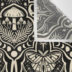 Celestial Forest Damask - black and cream Wall Tapestry Gallery Image 3