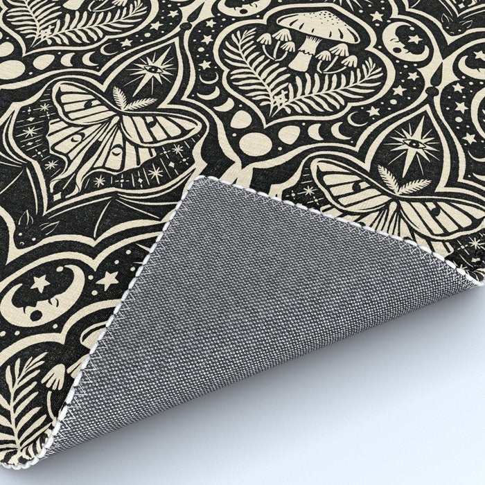 Celestial Forest Damask - black and cream Rug Gallery Image 4