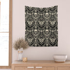 Celestial Forest Damask - black and cream Wall Tapestry Gallery Image 2