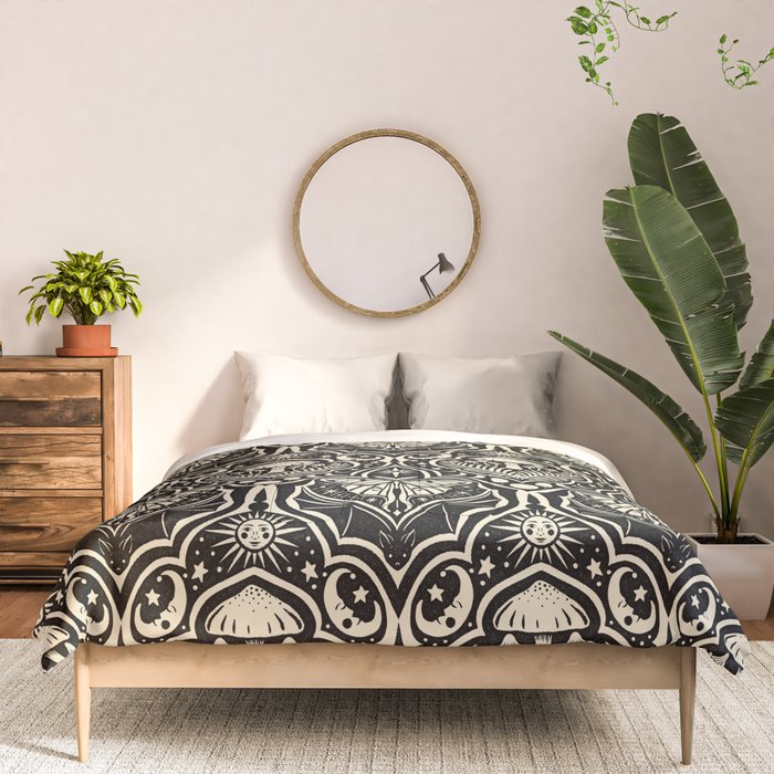 Celestial Forest Damask - black and cream Comforter Gallery Image 3