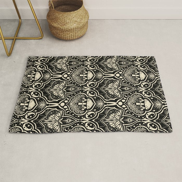 Celestial Forest Damask - black and cream Rug Gallery Image 1