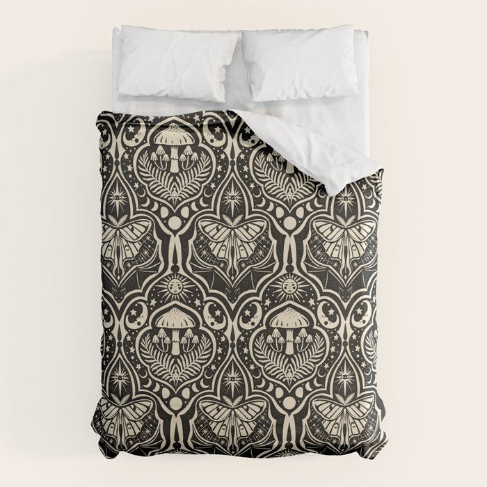 Celestial Forest Damask - black and cream Duvet Cover Gallery Image 6