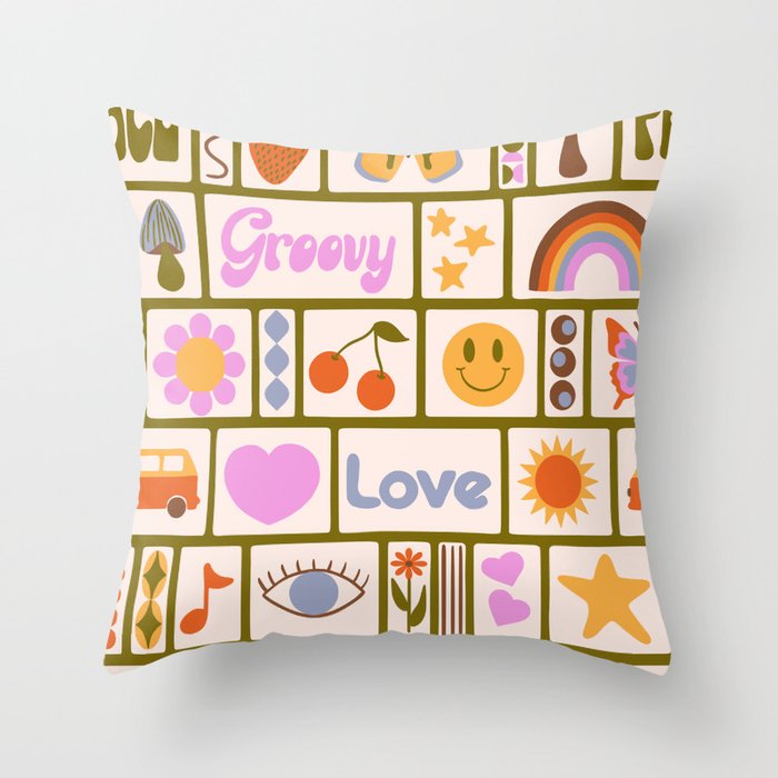 1970s Retro Pop Culture Icons Throw Pillow Gallery Image 6