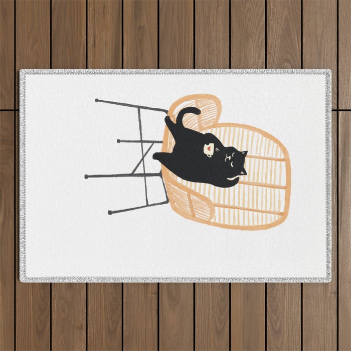 Lazy cat 2 enjoying coffee on rattan chair  Outdoor Rug Gallery Image 1