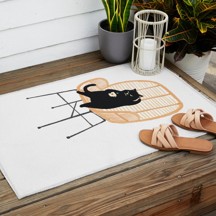 Lazy cat 2 enjoying coffee on rattan chair  Outdoor Rug Gallery Image 2