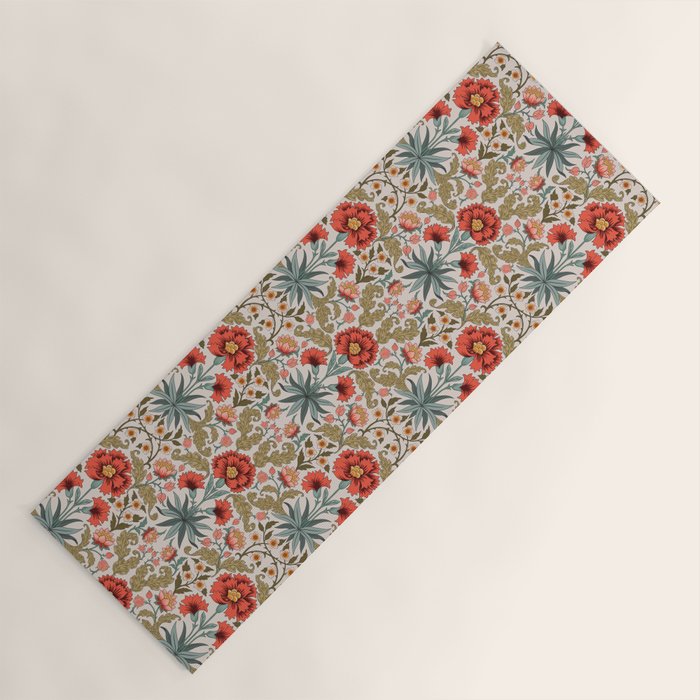 Victorian Botanicals - Carnations in Red and Green Yoga Mat Gallery Image 1