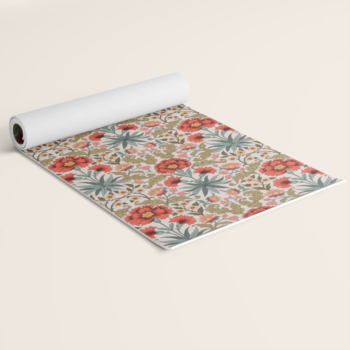 Victorian Botanicals - Carnations in Red and Green Yoga Mat Gallery Image 2