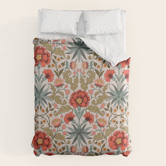 Victorian Botanicals - Carnations in Red and Green Duvet Cover Gallery Image 1
