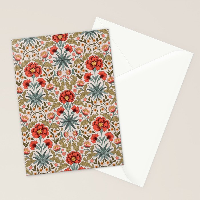 Victorian Botanicals - Carnations in Red and Green Stationery Card Gallery Image 2