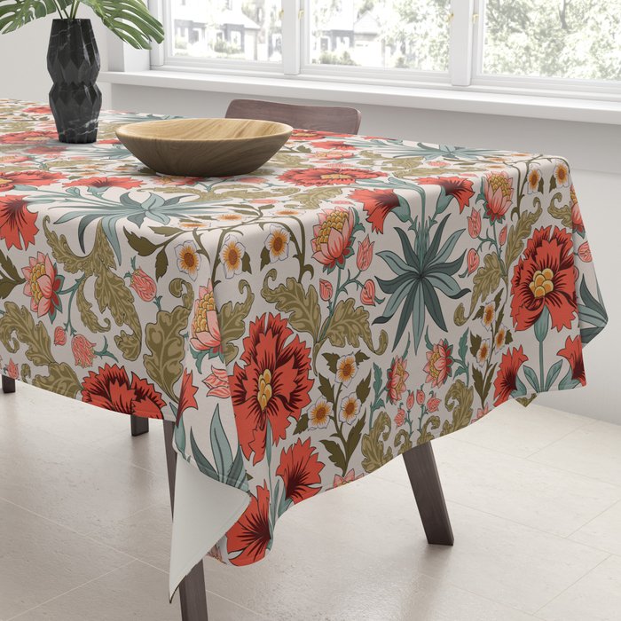Victorian Botanicals - Carnations in Red and Green Tablecloth Gallery Image 3
