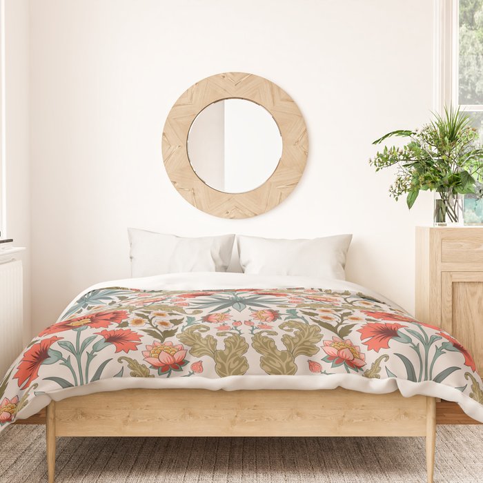 Victorian Botanicals - Carnations in Red and Green Duvet Cover Gallery Image 3