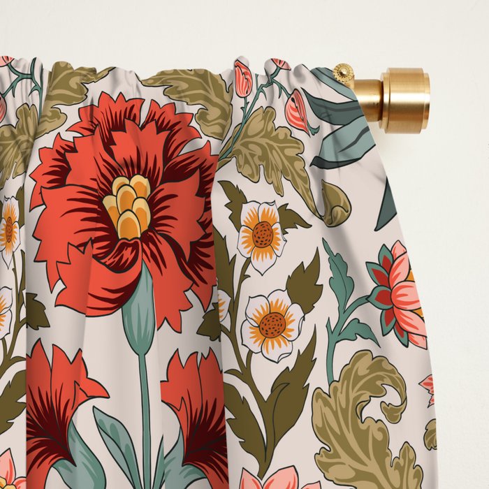 Victorian Botanicals - Carnations in Red and Green Window Curtain Gallery Image 2