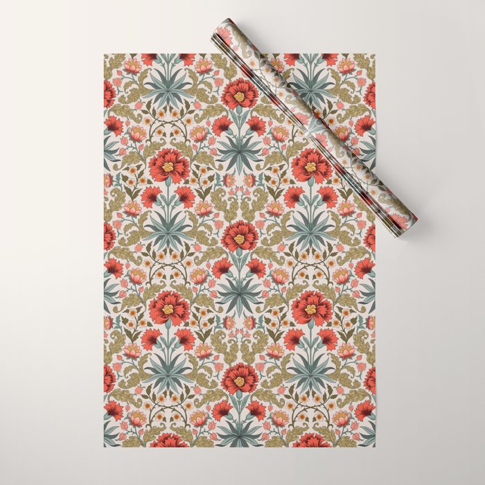 Victorian Botanicals - Carnations in Red and Green Wrapping Paper Gallery Image 1
