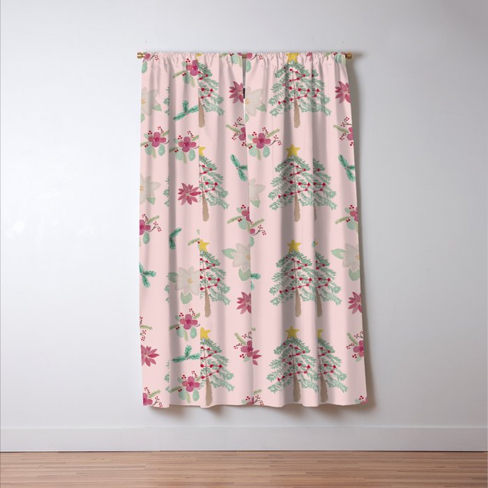 Christmas Pattern Pink Window Curtain Gallery Image 3