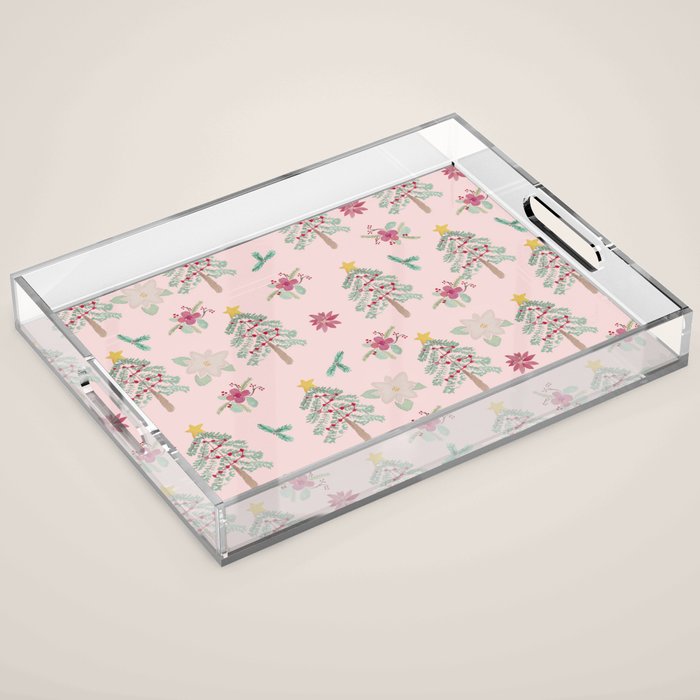 Christmas Pattern Pink Acrylic Tray Gallery Image 1