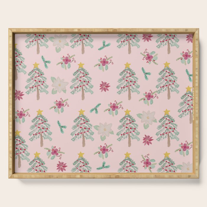 Christmas Pattern Pink Serving Tray Gallery Image 1