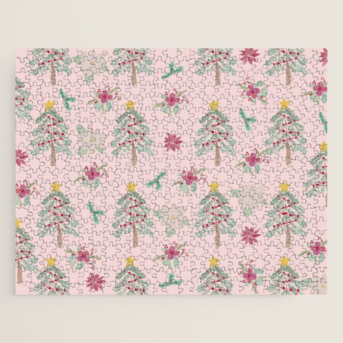 Christmas Pattern Pink Jigsaw Puzzle Gallery Image 1
