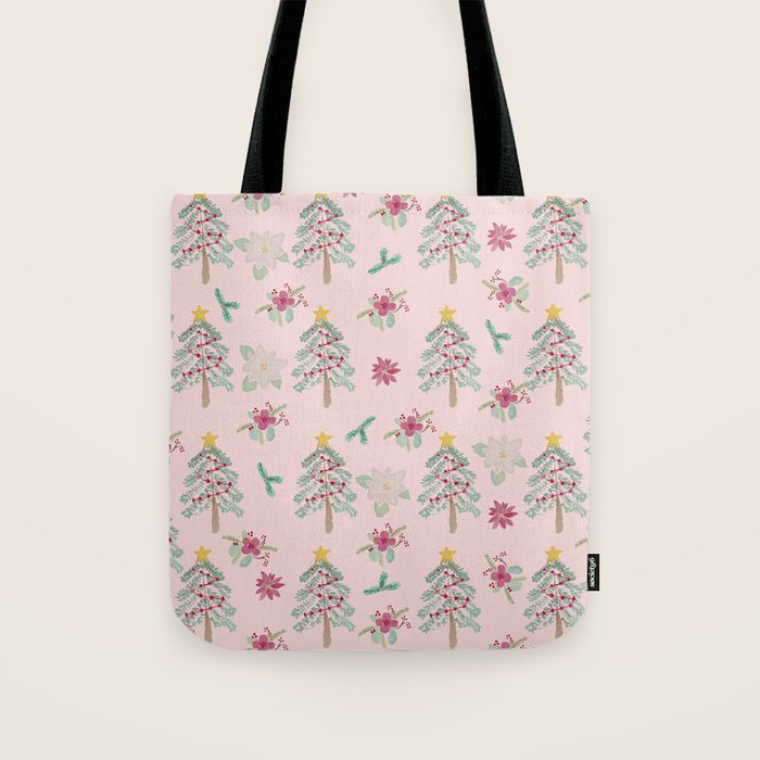 Christmas Pattern Pink Tote Bag Gallery Image 1