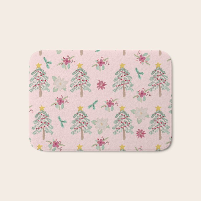 Christmas Pattern Pink Bath Mat Gallery Image 1