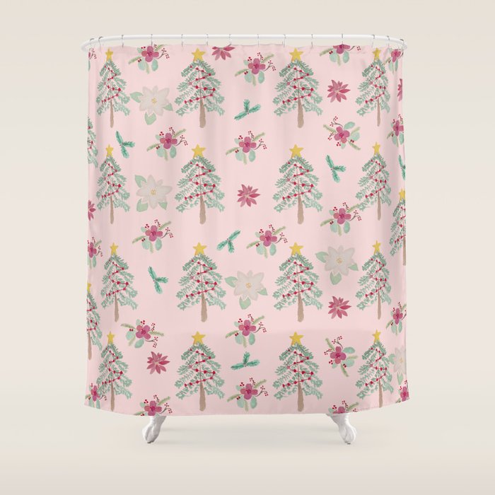 Christmas Pattern Pink Shower Curtain Gallery Image 1
