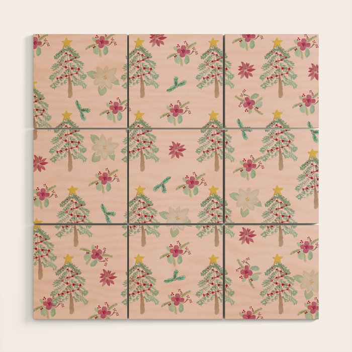 Christmas Pattern Pink Wood Wall Art Gallery Image 1