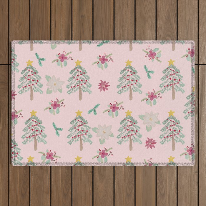Christmas Pattern Pink Outdoor Rug Gallery Image 1
