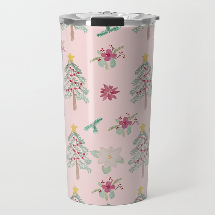 Christmas Pattern Pink Travel Mug Gallery Image 1