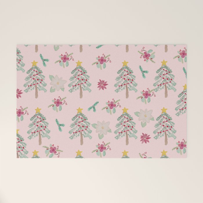 Christmas Pattern Pink Welcome Mat