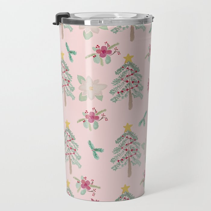 Christmas Pattern Pink Travel Mug Gallery Image 3