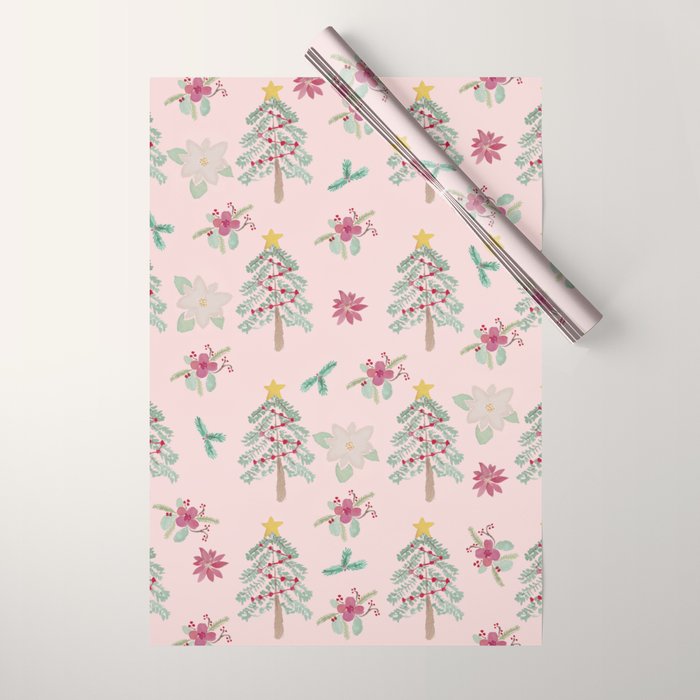 Christmas Pattern Pink Wrapping Paper Gallery Image 1
