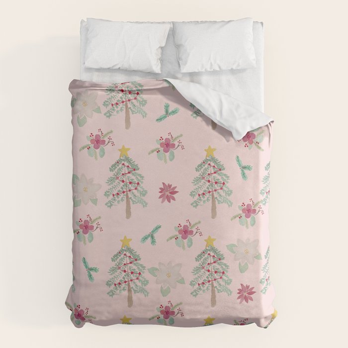 Christmas Pattern Pink Duvet Cover Gallery Image 1